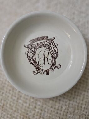 Regency Hotel White Ceramic Trinket Dish/ Butter Pat/ Ashtray with Brown Crest.